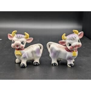 Vintage 1950s Anthropomorphic Purple Cow Salt & Pepper Shakers Japan Kitsch
